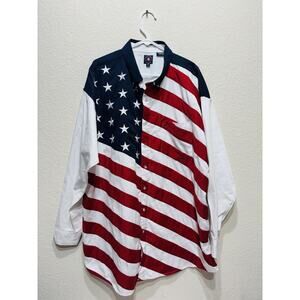 Vtg Panhandle Slim American Flag Shirt Mens XXL Button Up Stars Stripes USA